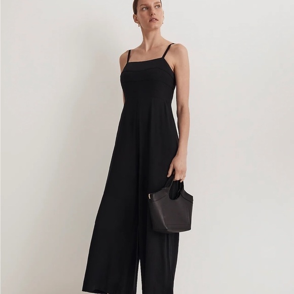 Madewell Pants - Madewell Square-Neck Wide-Leg Sleeveless Jumpsuit black